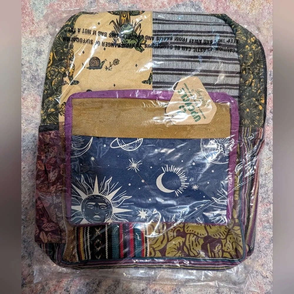 Colorful Upcycled Boho Patchwork Backpack RANDOM ASSORTED - Picture 7 of 7